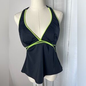 MagicSuit by MiracleSuit Tankini Top Black and Lime Slimming Halter size 12